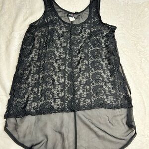 Black Floral Lace Sheer Tank Top